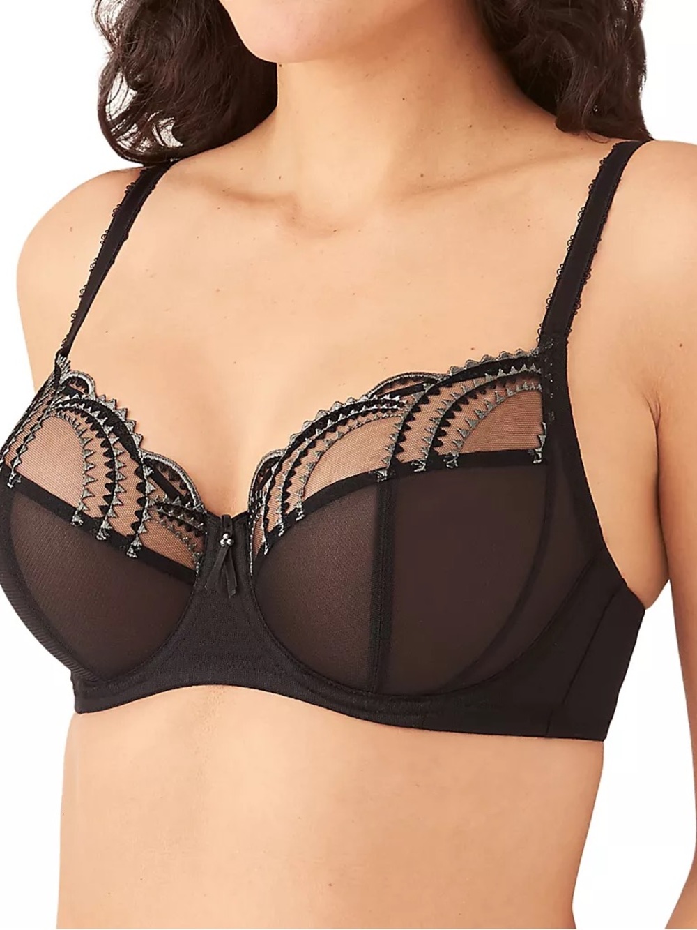 Wacoal Black Bra Sheer Embroidered Underwire Evocative Edge Full Figure 40C